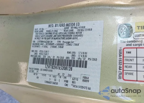 2006 Ford Mustang Gt z USA, uszkodzony, nr VIN 1ZVFT82H765208128